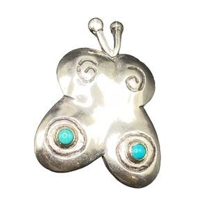 Sterling silver turquoise butterfly brooch pin small